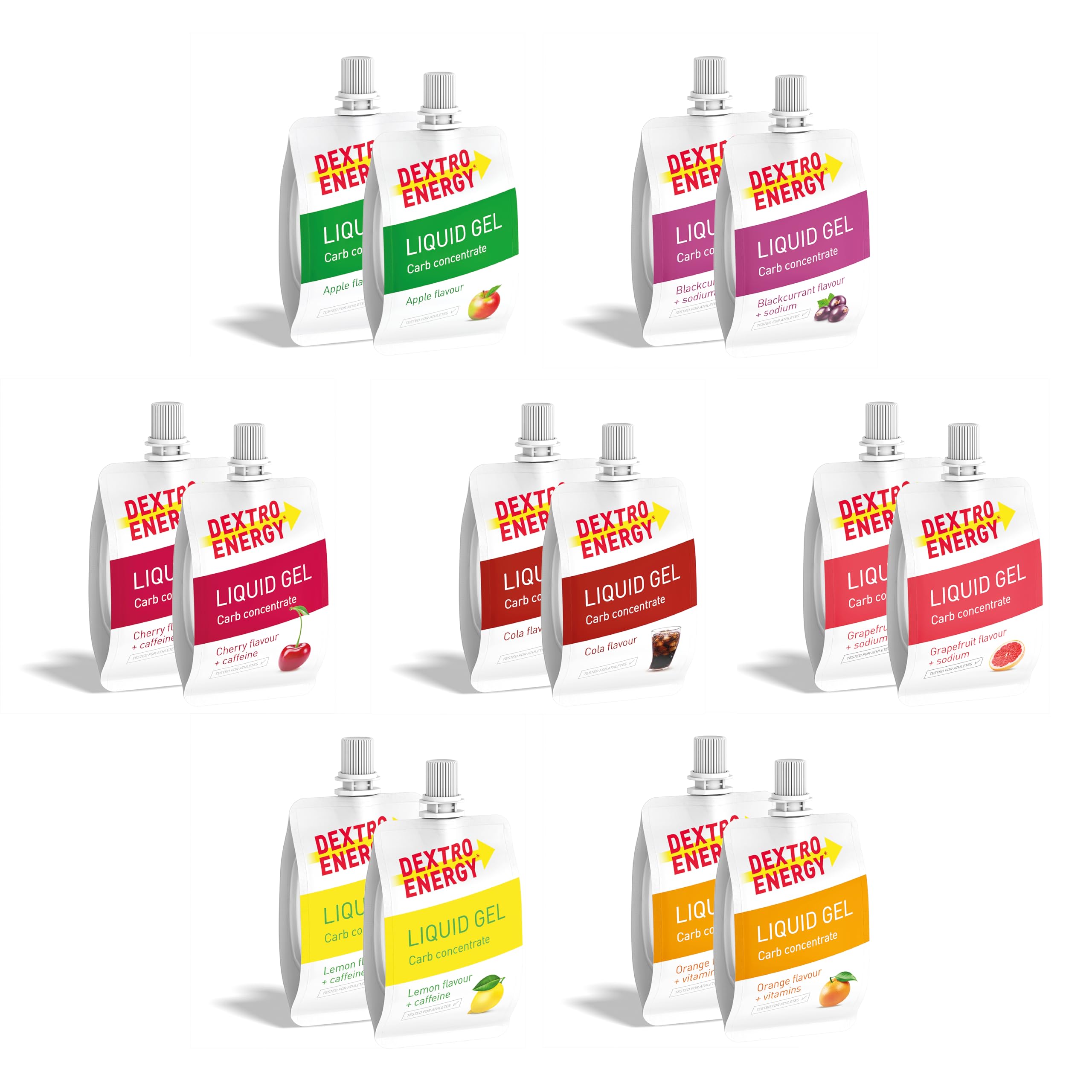 Dextro Energy Liquid Gel Mix Pack - 14x60ml (Confezione da 14) - Fornitore di energia con aggiunta di sodio, caffeina o vitamine