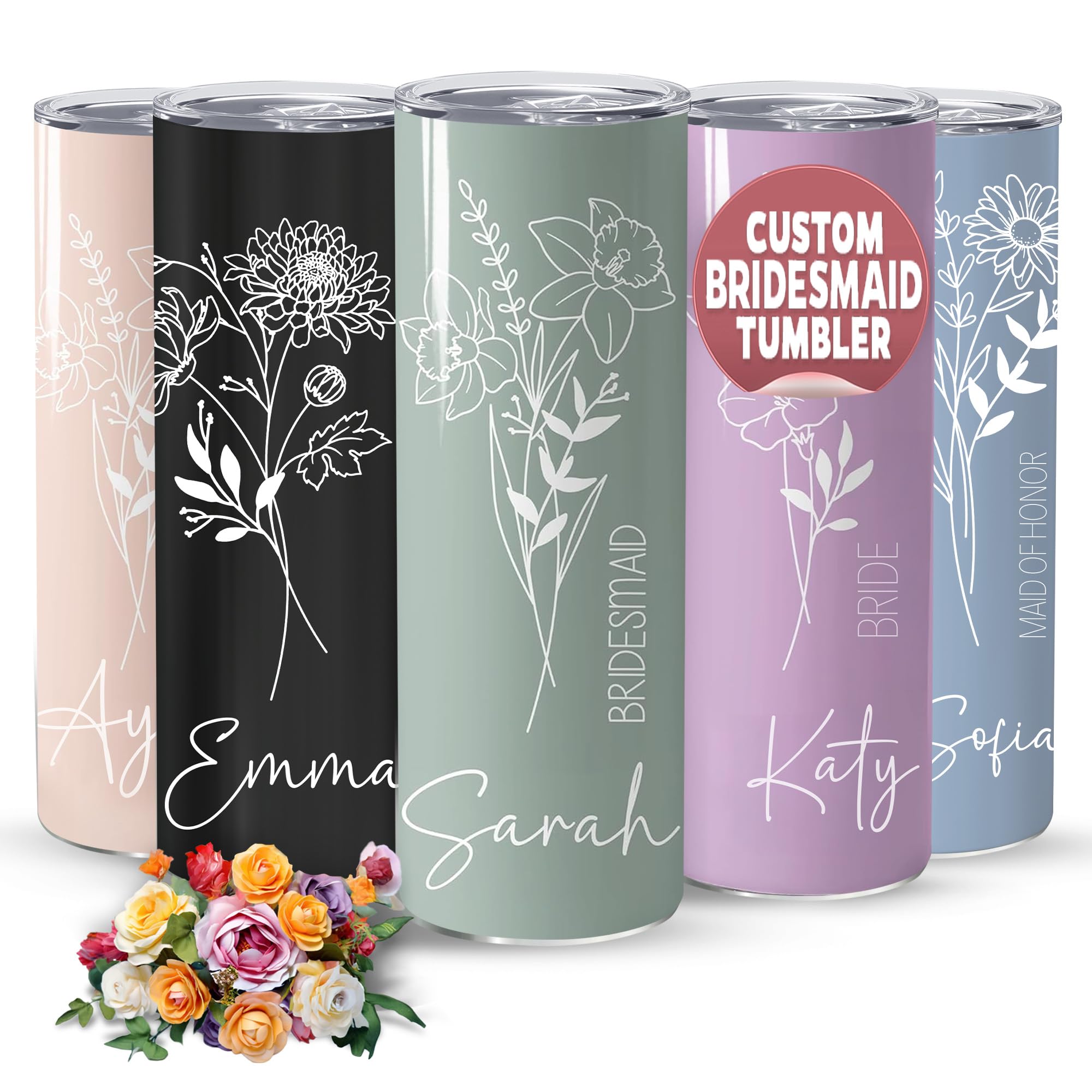 Amazon.com | Fleur&Bay Personalized Birth Flower Tumbler with Name -  Customize Birth Month Flower Tumblers for Bachelorette & Bridal Party,  Proposal Gifts for Wedding, Travel Mug w/Straw & Lid - 20z: Tumblers
