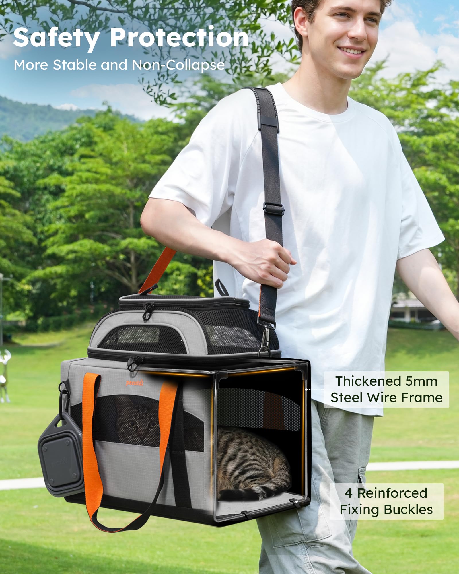 Pecute Transportín para Gatos Expandible, Extensión Superior, Estable y Transpirable