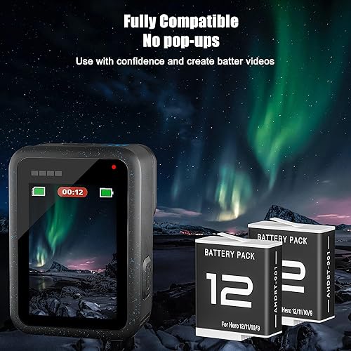Miniatura 7 de DONGNI Hero 12 - Batería de repuesto para GoPro Hero 12 Hero 11 Hero 10 Hero 9 Cámara negra 2 unidades y estación de carga de batería USB de 3