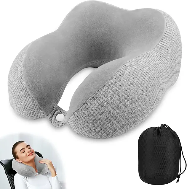 Imagen relacionada con Almohada de Viaje, Almohada Cuello Viaje, Cojin Cuello Viaje con Cremallera, Almohada Avion, Collarin Cervical Viaje, Cojin Avion Cuello Viscoelastico, Cojín Cervical con Bolsa de Transporte (Gris)