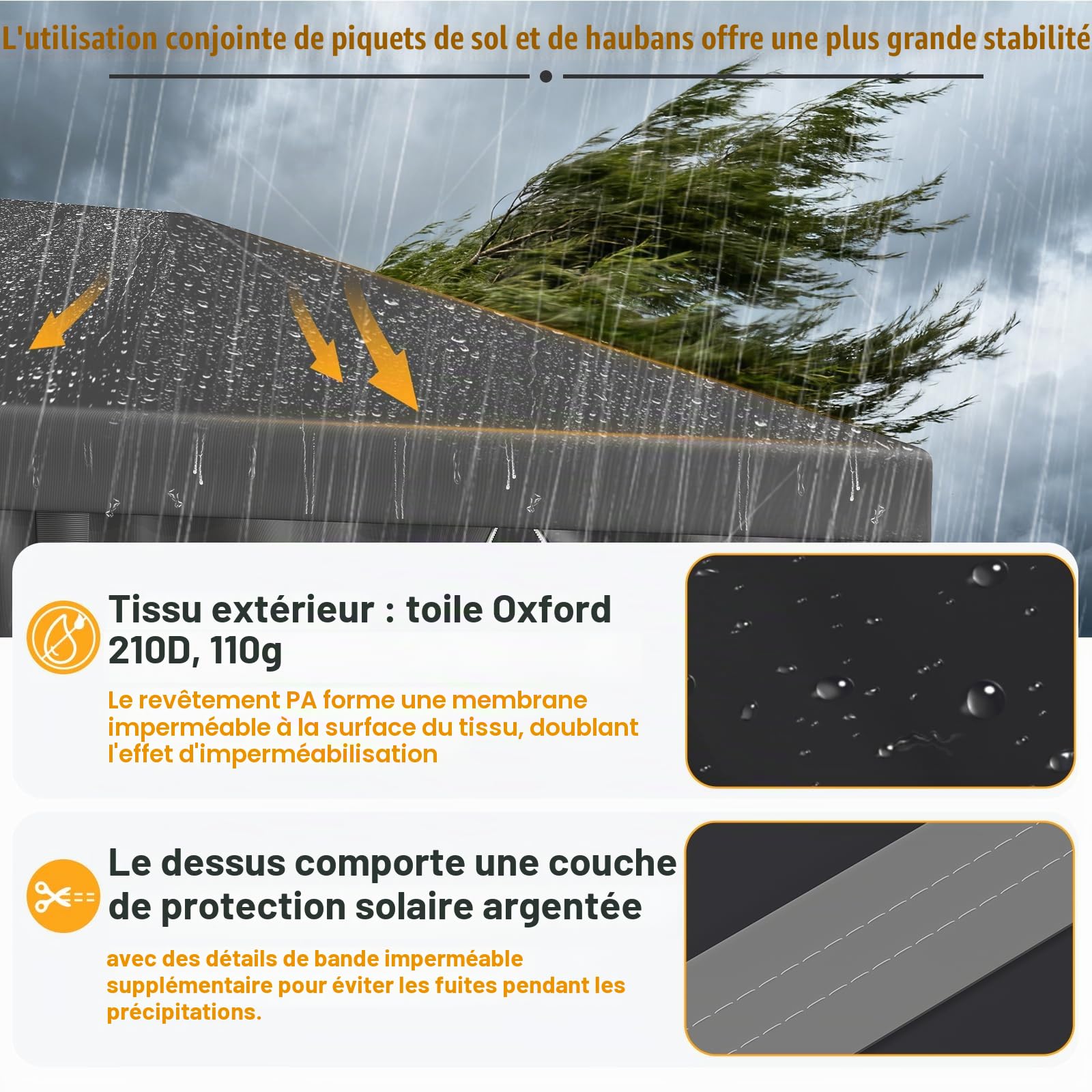 JUMMICO tonnelle Pliante 3x6 imperméable, Hauteur Réglable, Toile Épaisse avec Fermeture Velcro, Structure Robuste, Protection Anti-UV, Idéale pour Camping, Jardin et Plus Encore, Gris
