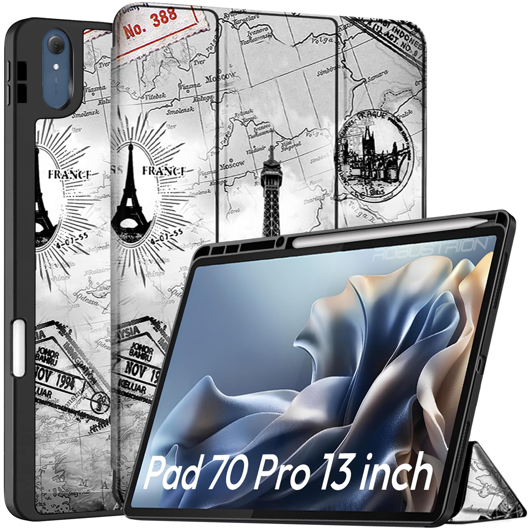 robustrion case for moto pad 70 pro 13 inch cover case with [pencil holder] [soft flexible case] for motorola pad 70 pro 13 inch cover case [auto sleep wake support] - eiffel