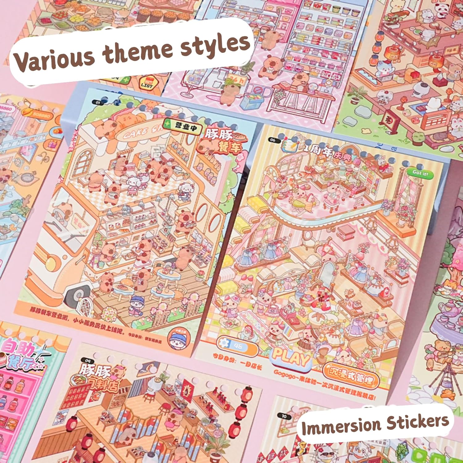 3D Capybara Scene Stickers-15 Sets Cute DIY 3D Mini House & Garden Stickers- Create Your Own Amusement Park, Capybara Micro Scenes for Stress Relief, Crafts, Adults & Teens