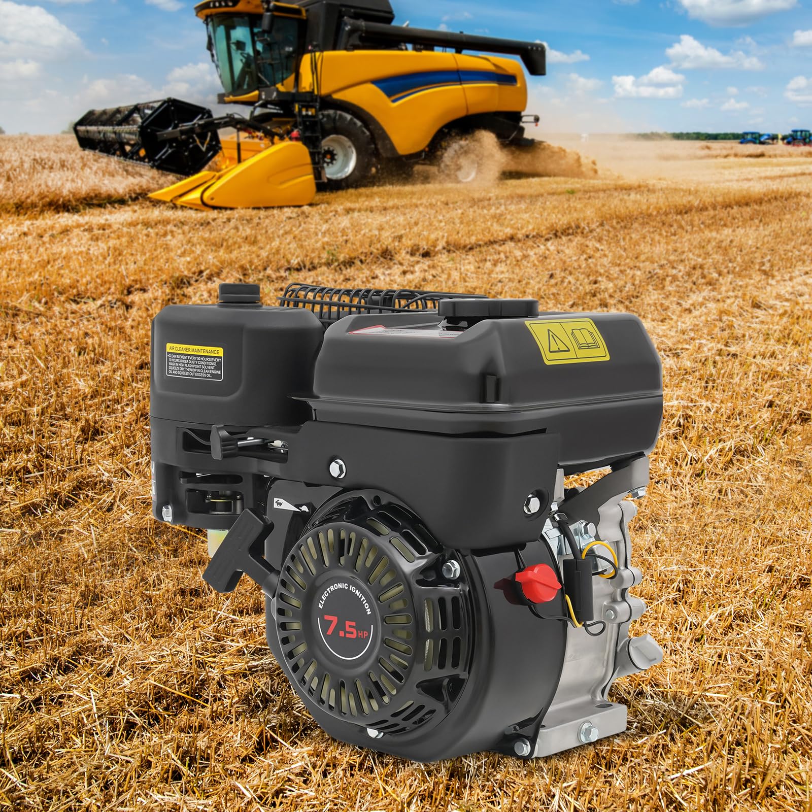 Motor de gasolina de 4 tiempos, 7,5 CV, 212 cc, motor monocilindro con 3600 rpm y depósito de 0,8 Gal, motor de gasolina para agricultura, industria, bomba de agua, GoKart, versión UE