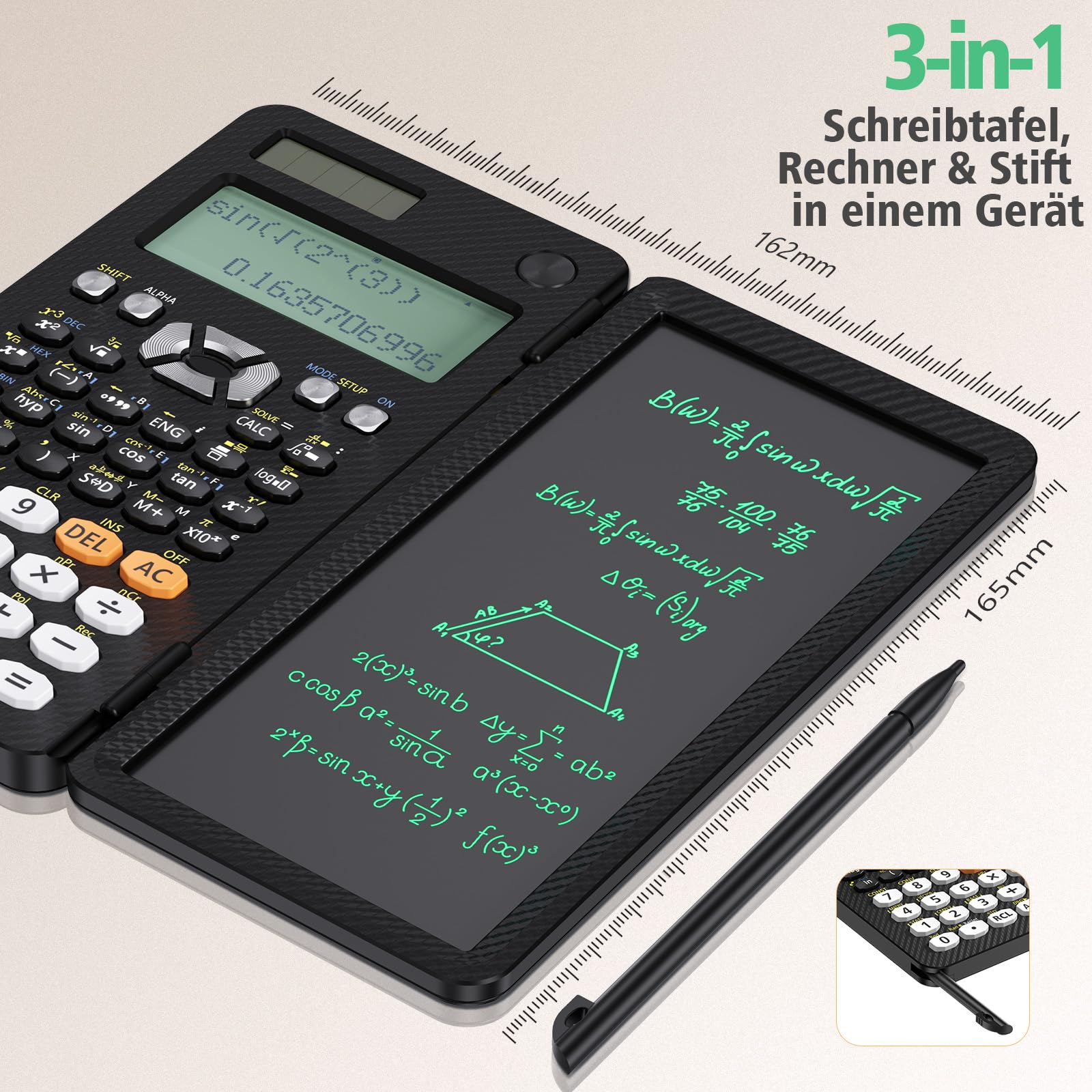 Wissenschaftlicher Taschenrechner 991ES Schwarz mit Notizblock Schreibtablett Faltbar