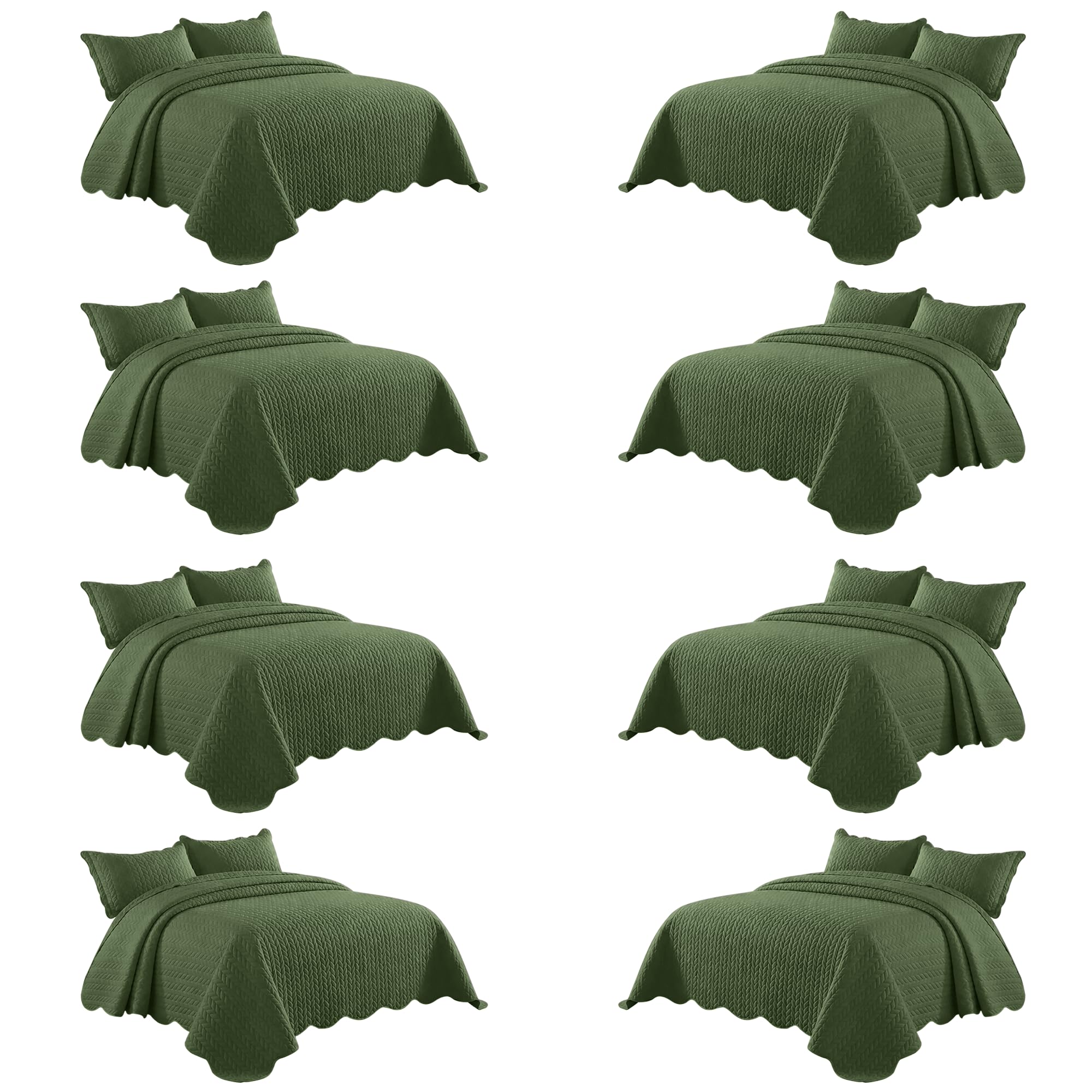 IR Imperial Rooms King Quilt Olive Green Leaf 8 Pack for Hotel Guest Room