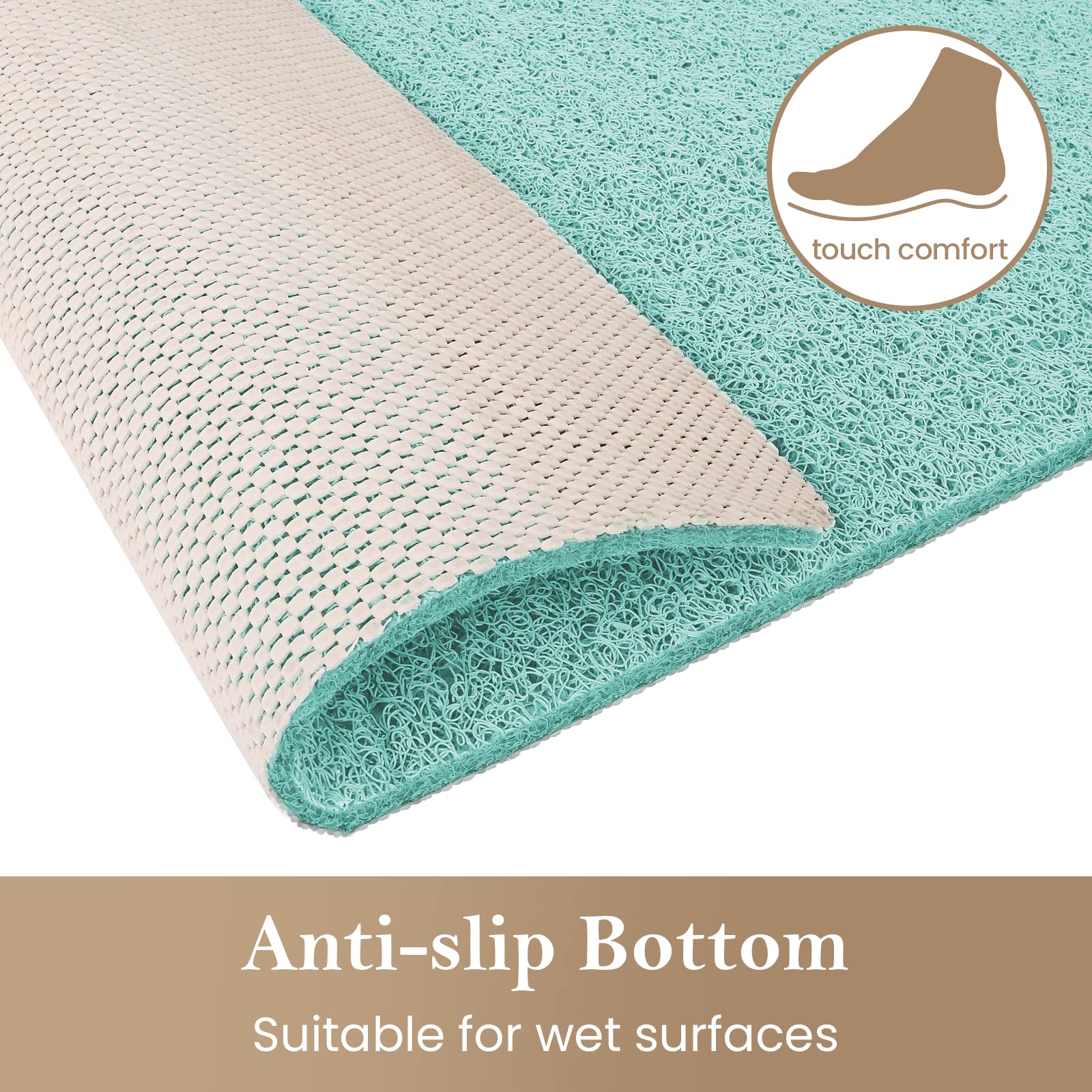 Duschmatte, Badewannenmatte, rutschfest, 119,4 x 40,6 cm, weiche Badewannenmatte mit Ablauf, PVC-Luffa-Badematte (phthalatfrei) für Badewanne und Badezimmer, schnell trocknend, grün