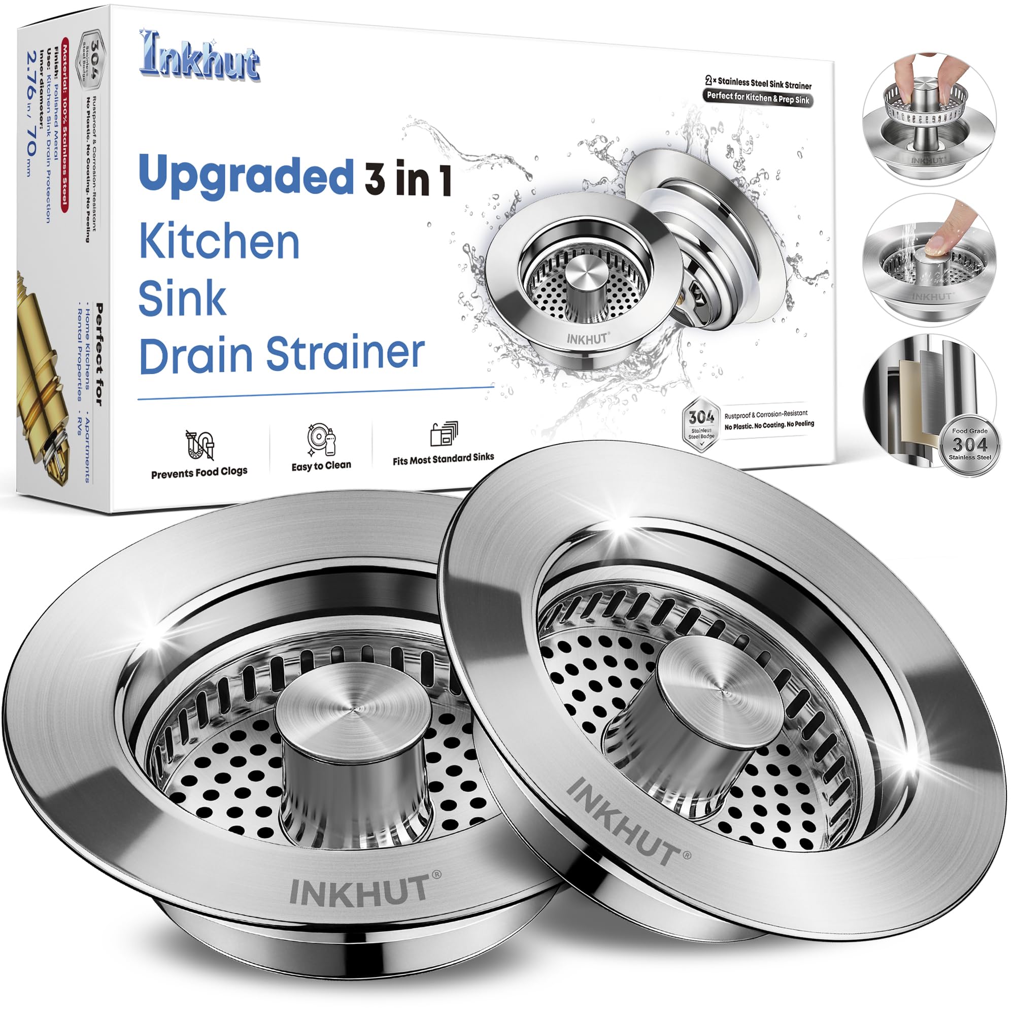 Inkhut Upgraded 3 in 1 Kitchen Sink Drain Strainer - kitchen fixtures | Mubboo