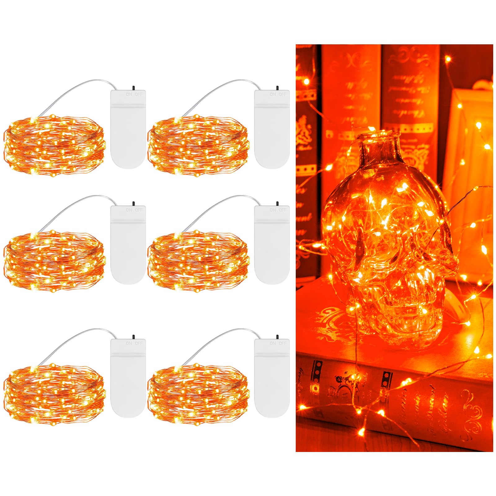 Guirnalda de luces LED estrelladas, luces de hadas que funcionan con pilas, luces de alambre de cobre para decoración de Navidad, disfraces, bodas (naranja, pies, 7.2)