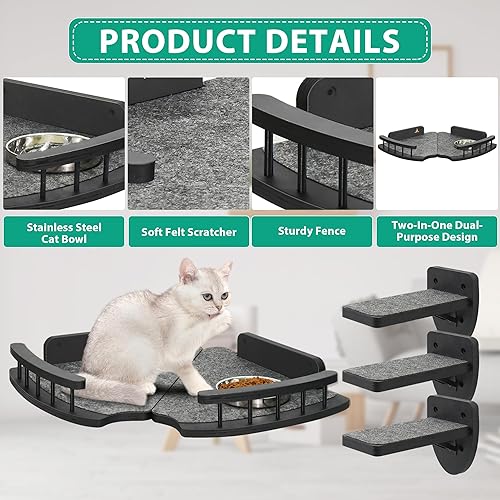 Miniatura 6 de Hamaca para gatos, estantes de pared para gatos, 2 muebles de pared para gatos y 3 escalones de pared para gatos, estantes y perchas para pared,