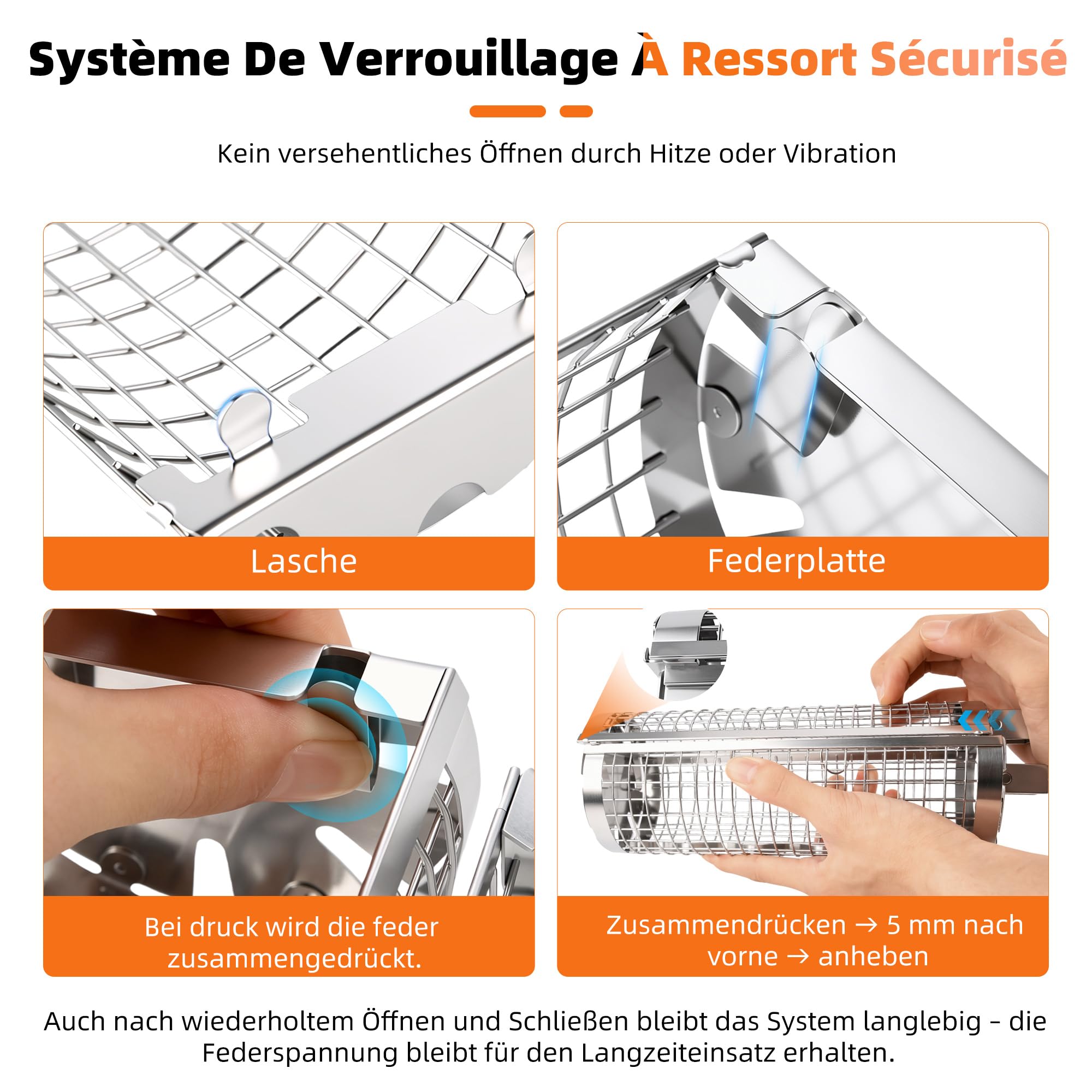 JUAUO 2-Stück Grillzubehör, Seitlicher Öffnung Zylindrischer Rotierender Grillkorb Set mit Edelstahl Griff, Praktisches Geschenke für Grillliebhaber, für Gemüse, Fleisch, Meeresfrüchte am Außengrill