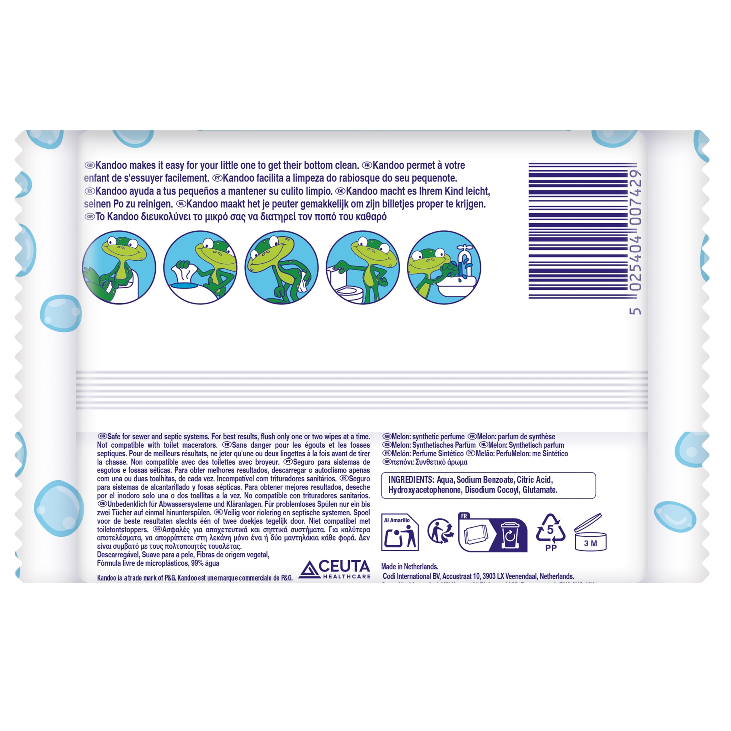 Kandoo Pack de 60 Lingettes Toilette Multi-Usage 99 % Eau Aquas