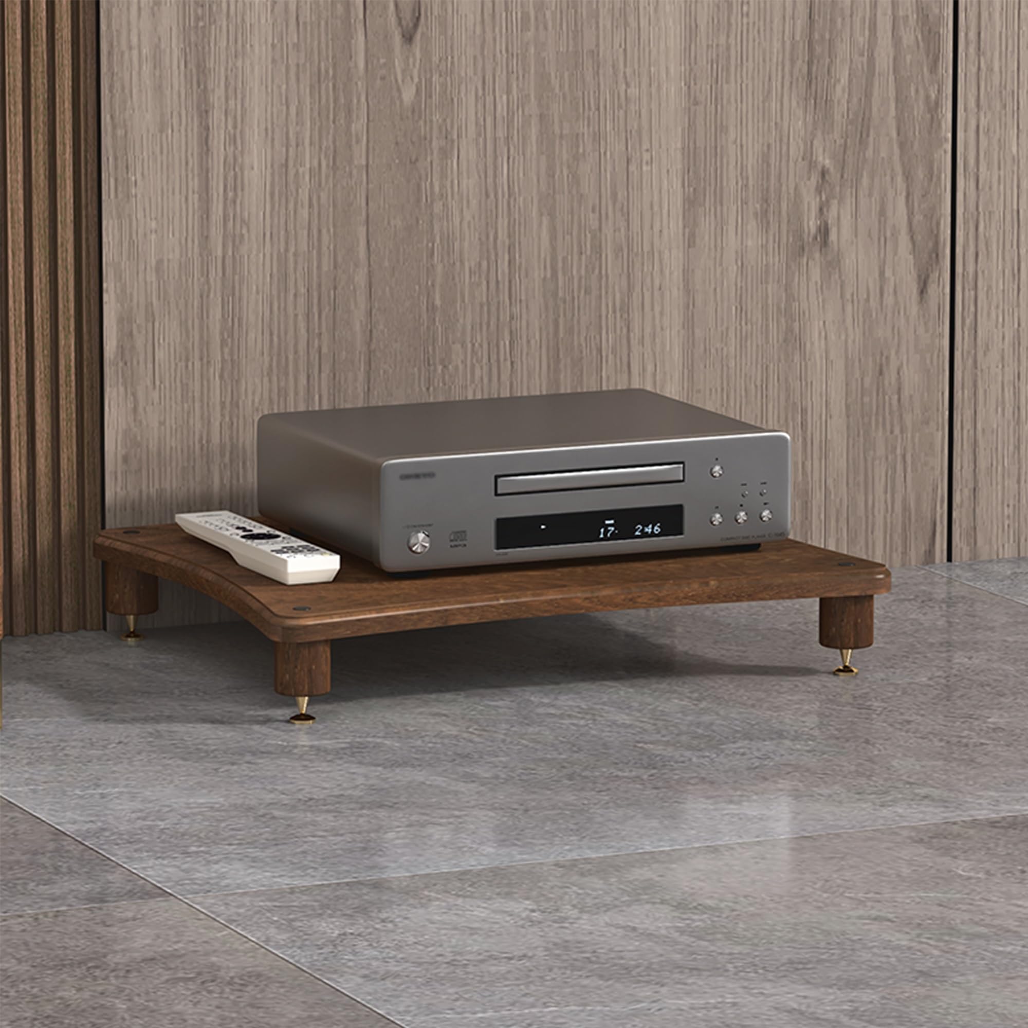 Mobile Giradischi in Legno Supporto Casse Audio HiFi Aperto Multifunzione Consolle per Jukebox Lettori Dvd Console di Gioco Accessori TV(Walnut,60 * 48 * 10cm)