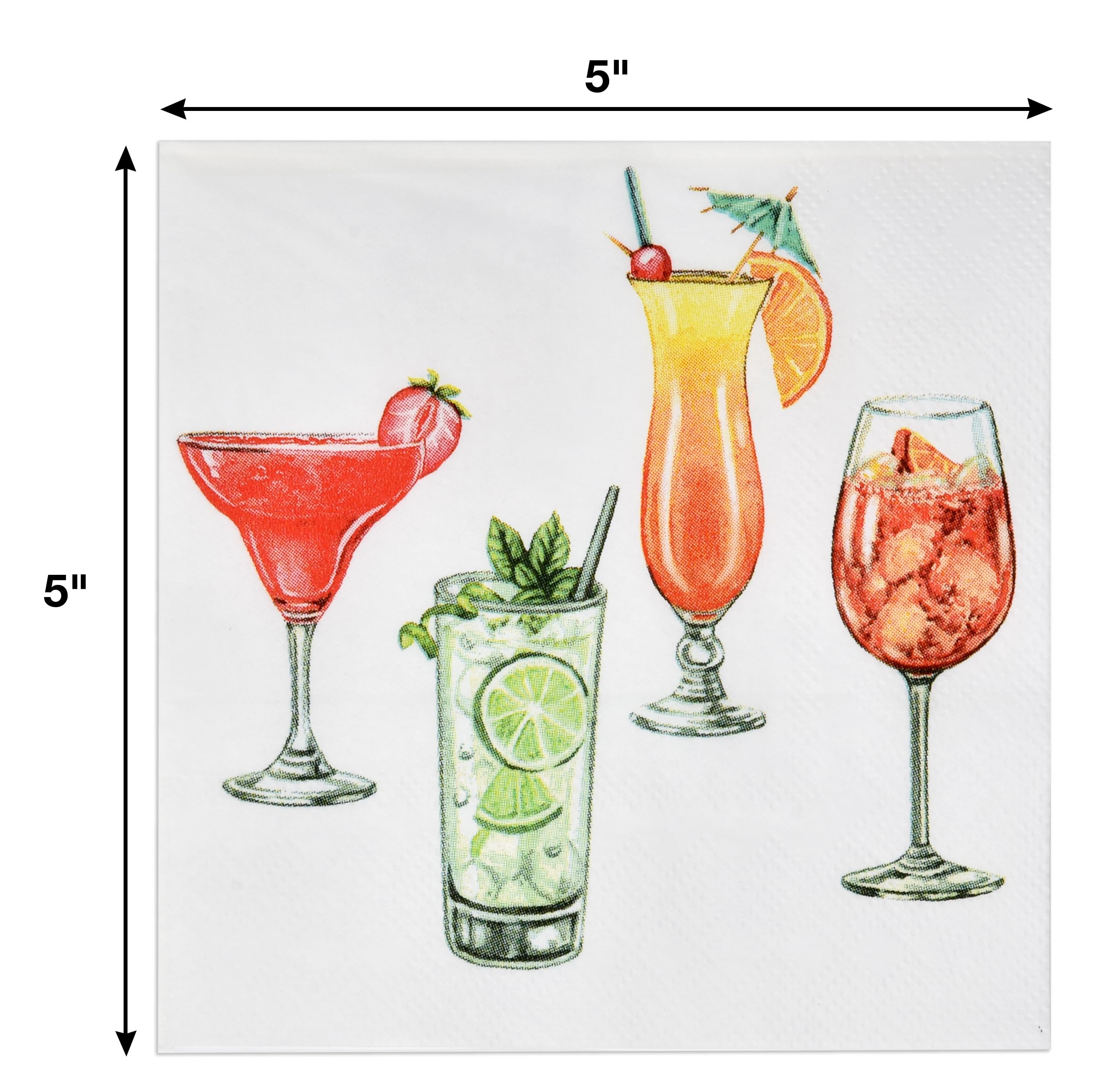 100 servilletas desechables de papel para bebidas de cóctel de verano, martini, margarita, bar, postre, servilleta para verano tropical, primavera, playa, piscina, fiesta de cumpleaños, novia y baby