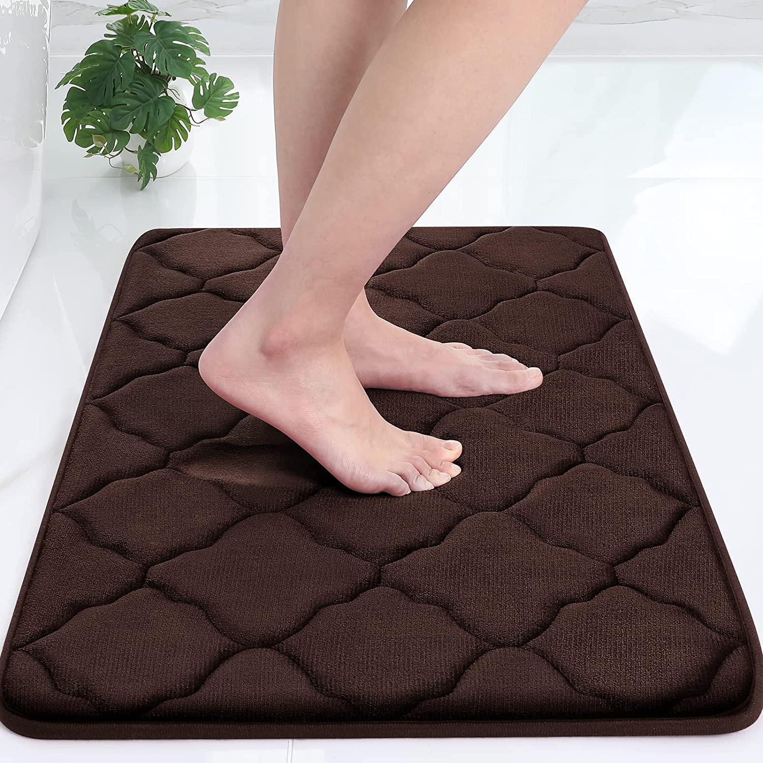 HomeCloud Memory Foam Bath Mat, Cobblestone Bathroom Rectangular Rugs Floor Mats Super Water Absorbent Bath Mats for Bathroom/Machine Washable Bath Rugs (Brown, 40x60cm)