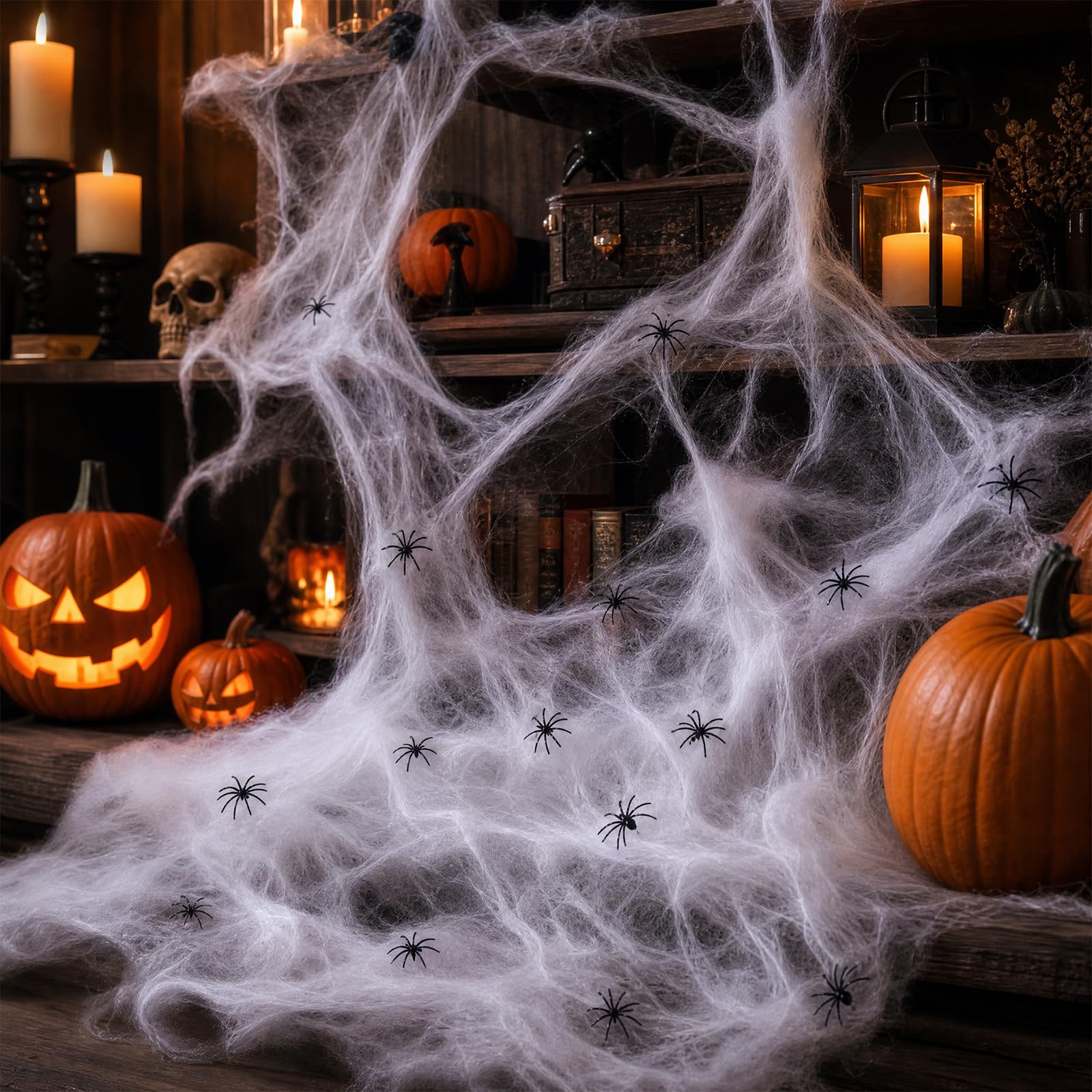 Jsdoin 60g Halloween spider web decoration, including 30 fake spiders and stretchable Halloween spider webs as Halloween decorations,After strong sunlight, there will be a luminous effect at night