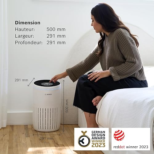 Bosch Air 4000 Air Purifier - Removes Pollutants, Includes Air Filter and Sleep Mode (< 25 dB(A)) - For Areas up to 62.5 m² - With Auto Mode - CADR: 300 m³/h - 5