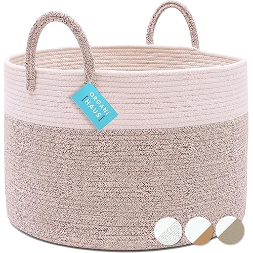 OrganiHaus Brown Towel Basket for Bathroom 20x13 | Large Toy Basket for Storage for Kids | Large Blanket Basket for Living Room | Round Laundry Basket & Blanket Bin | Large Woven Basket for Storage