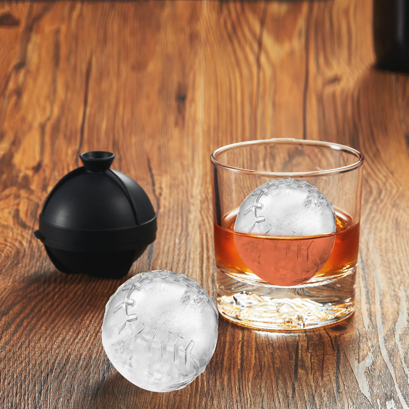 Nax Caki Bandeja para cubitos de hielo de pelota de béisbol, molde redondo de silicona grande de 2.5 pulgadas para cócteles, bourbon, brandy, regalos de whisky