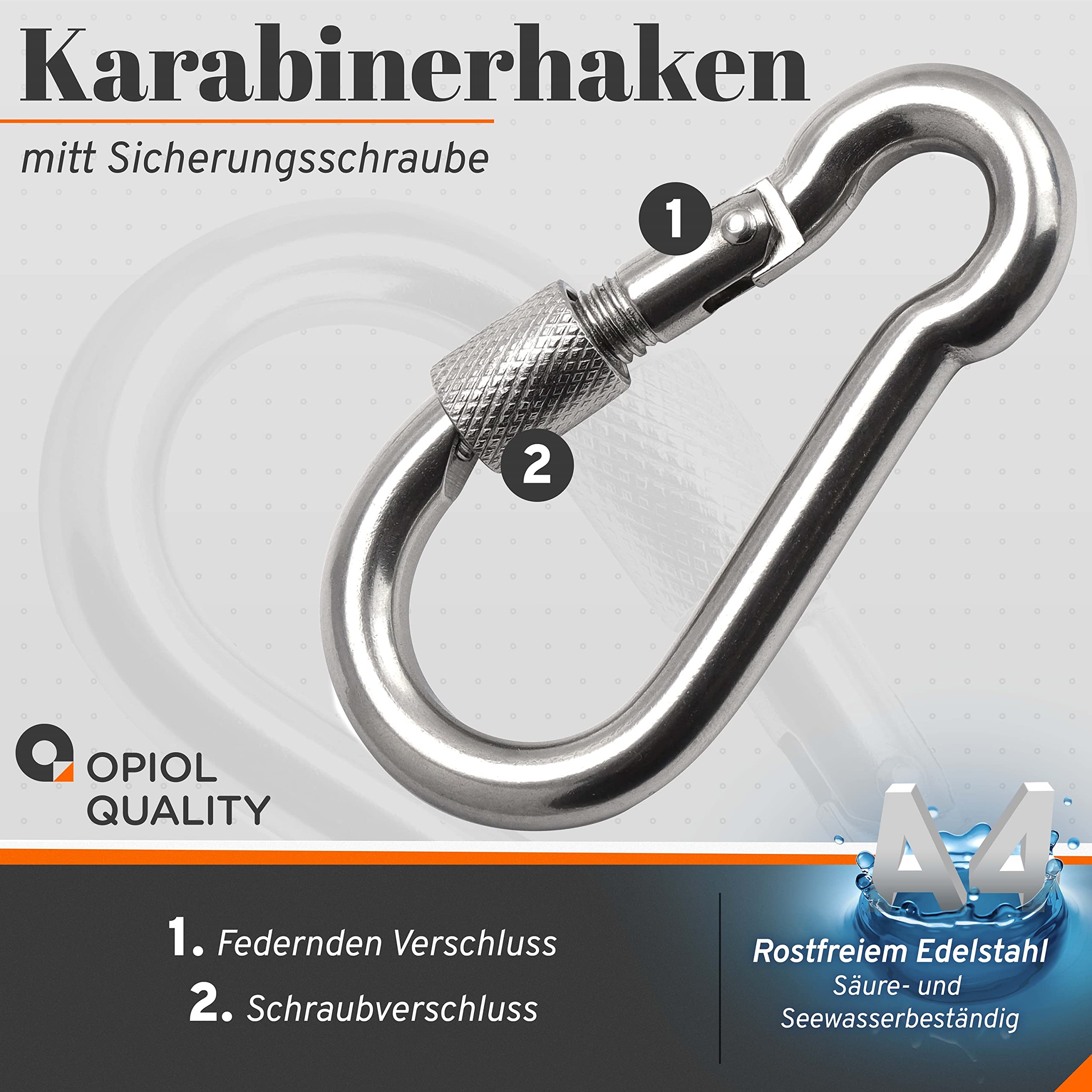 Karabinerhaken mit Schraubverschluss 11x120 mm aus Edelstahl A4 V4A (4 Stück) Feuerwehr Haken Sicherungsschraube Sicherung Schraubkarabiner