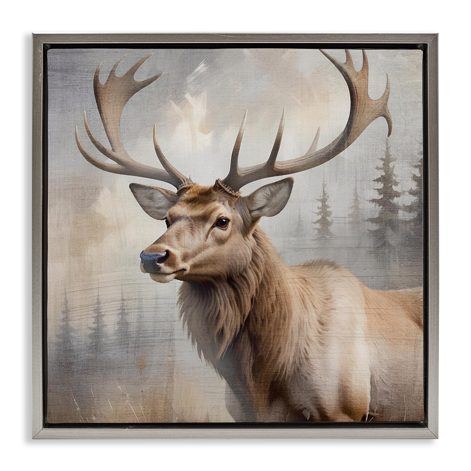 Stupell Industries Luster Gray (Matte) Graceful Forest Stag Wildlife, 17 X 17 Inch Canvas In Floater Frame