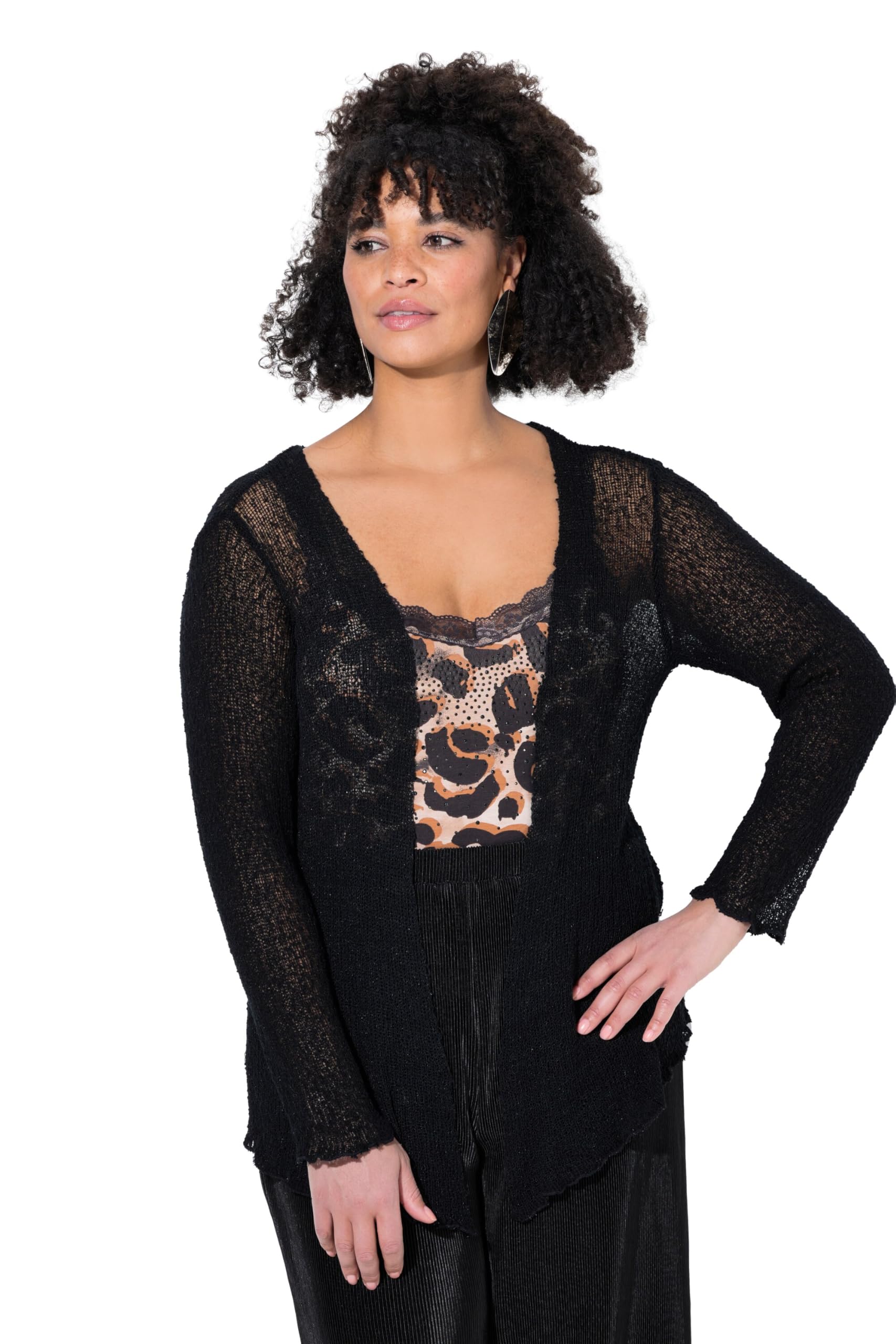 MIAMODA Damen große Größen Übergrößen Plus Size Jacke, elastischer Slim Fit, Löcher, Wellenkanten 840092