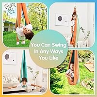 Vista 4 de Sensory Swing, Indoor & Outdoor Sensory Swing for Kids & Adults, Double Layer Therapy Cuddle Swing for Kid with Autism, Holds up to 300lbs Naranja