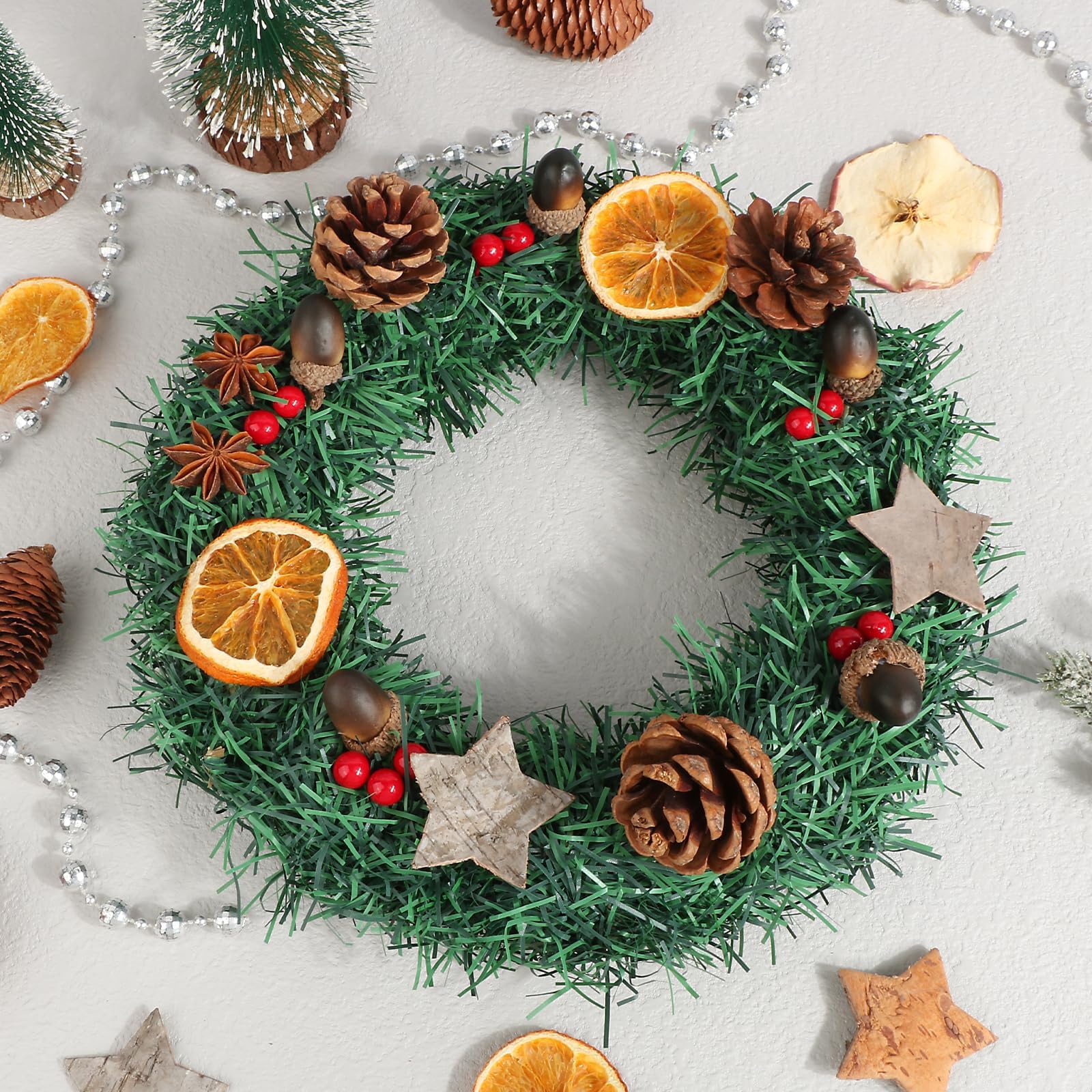 Kit DIY Couronne De Noël - 20 Baies Blanches/Rouges, Pommes De Pin, Branches Sapin, Étoiles Bois - Décoration Avent Festive