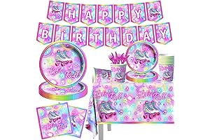 142Pcs Skating Party Decorations Tableware Set Roller Skater Decoration Let's Roll Birthday