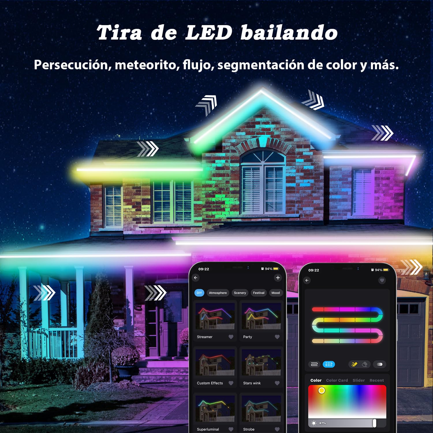 Lichaser 50M IP67 RGB+IC Tira LED Exterior Impermeable DIY, Seguimiento, Segmentación de Tiras LED con Aplicación BT y Control Remoto RF Para uso en Exteriores