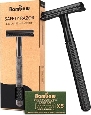Bambaw Safety Razor for Men with 5 Blades, Double Edge Safety Razors for Men, Sustainable Single Blade Razor, Zero Waste Metal Razors - Black