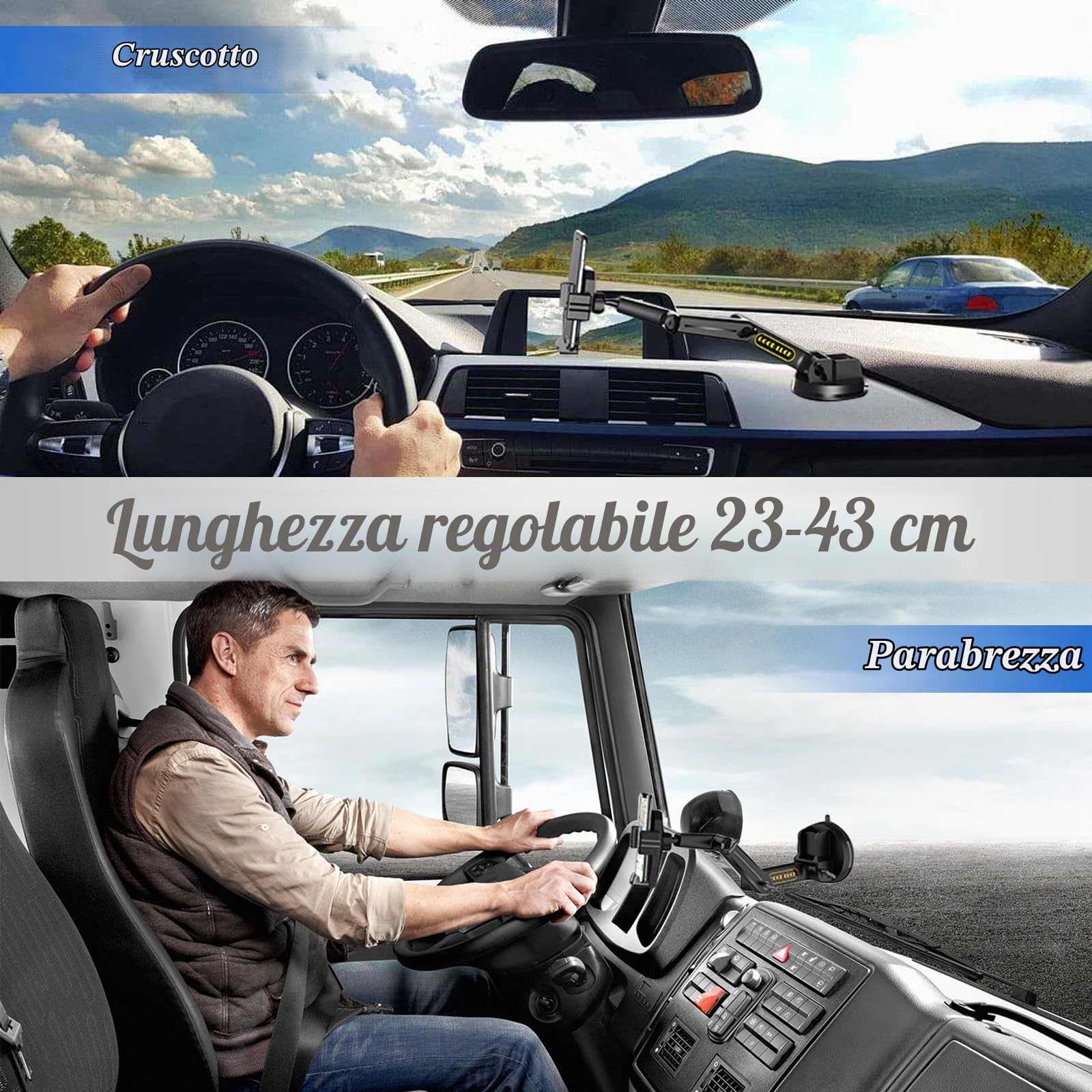 Supporto per Telefono per Camion, Supporto per Telefono Cellulare per Cruscotto del Camion con Braccio Lungo da 16,9 Pollici, 360° di Rotazione Porta Cellulare Auto per Camion per Smartphone