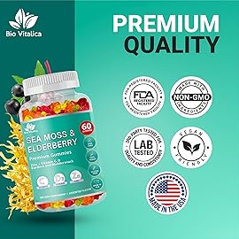 BIO VITALICA Sea Moss Gummies Elderberry BioVitalica - Vitamin C D + Zinc - Irish Seamoss Vegan Gummy with Sea Moss Gel & Powder for Immunity, Detox - for Adults and Kids (5Packs)