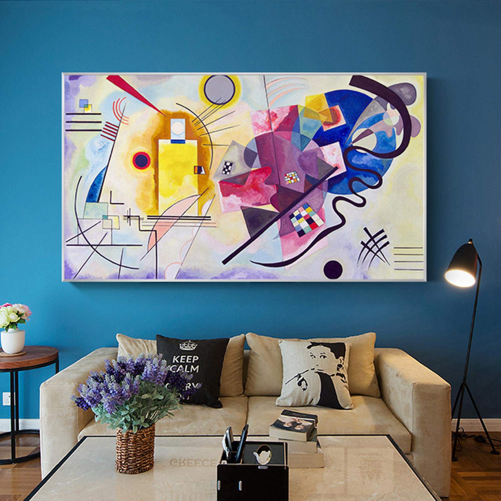 抽象画　青と赤 Amazon｜抽象画カンディンスキーキャンバス絵画有名な赤黄青ポスター