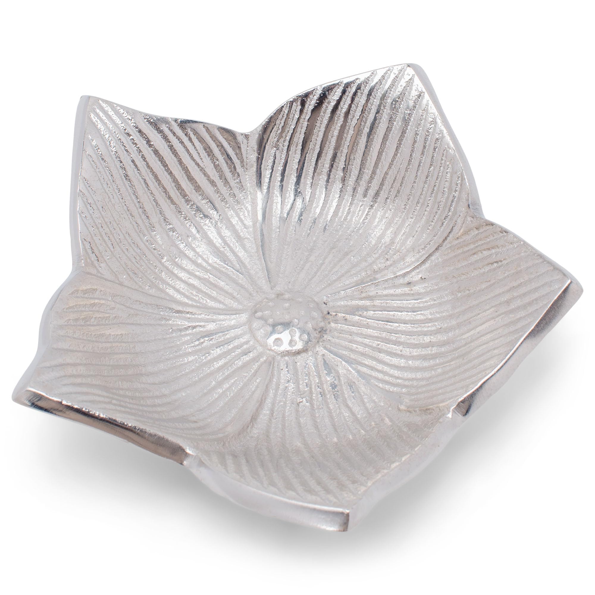 IHI EST. 1986 India Handicrafts Lotus Flower Silver Tone 6 inch Metal Jewelry Trinket Dish