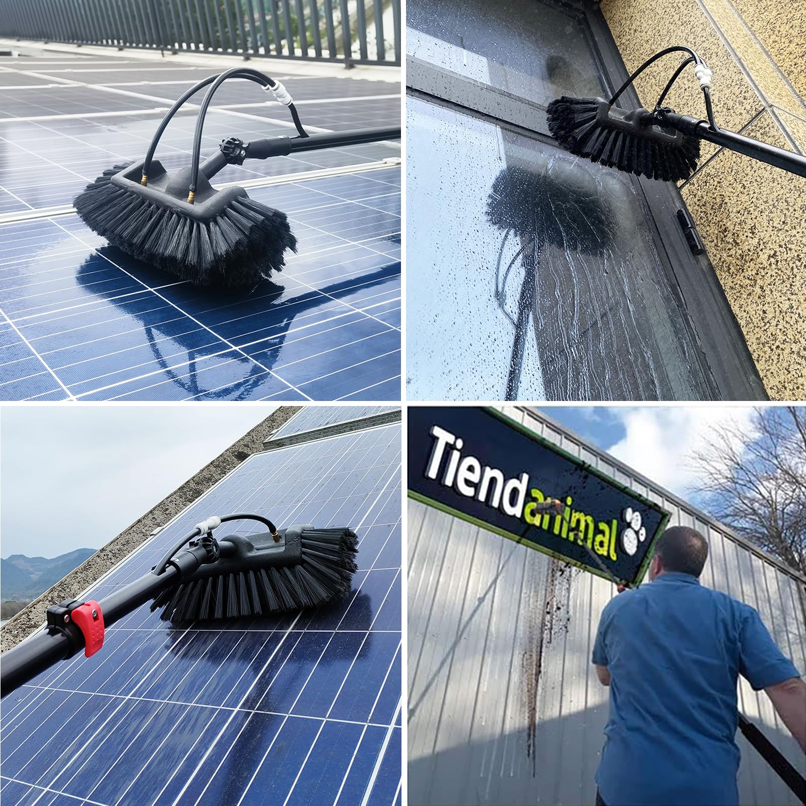 Genérico Cepillo para Ventanas de 3,6 m con Panel Solar Ajustable y Poste, Kit de Poste para Limpiador y alimentación de Agua, Herramienta para Lavar Sistemas de Paneles solares, con escobi