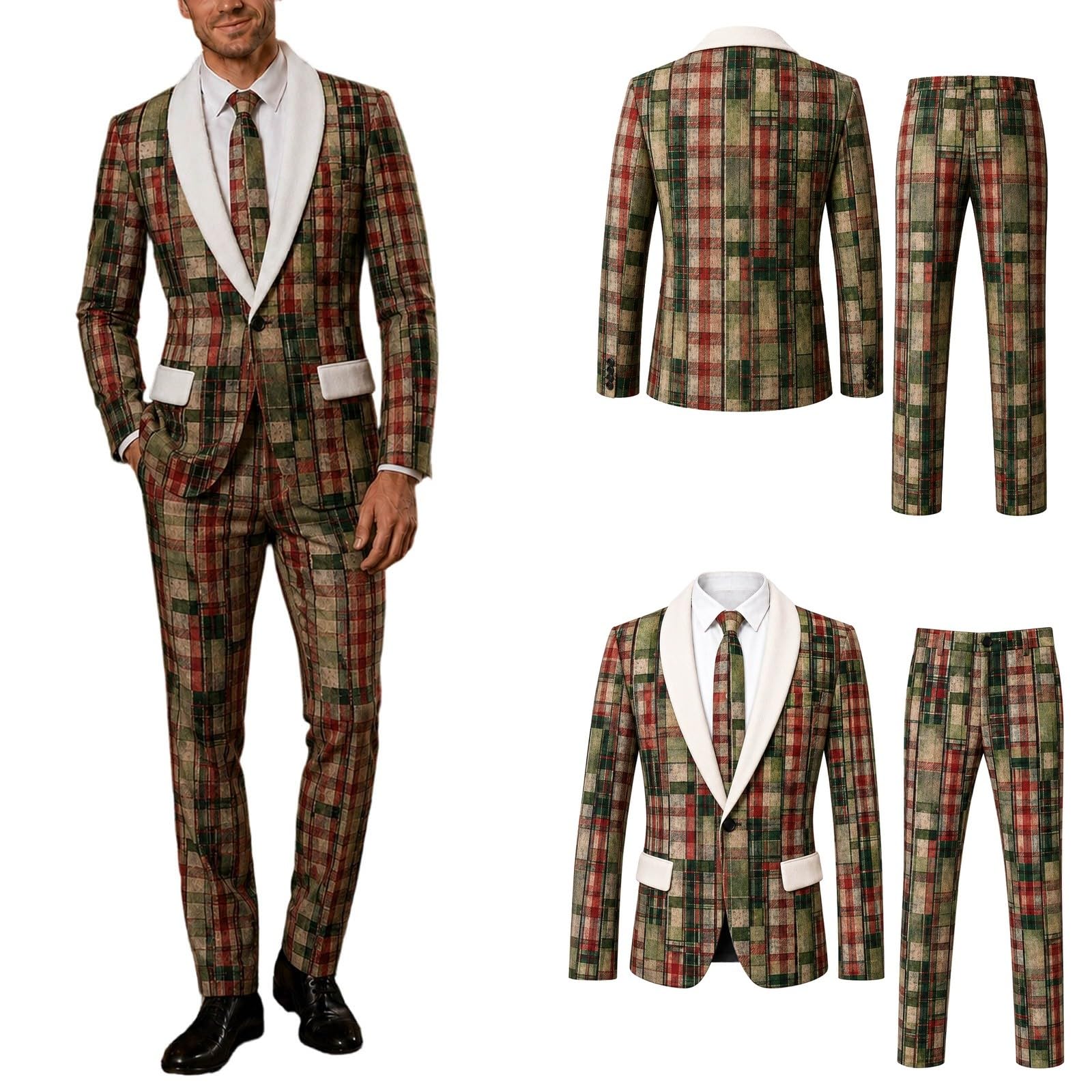 Veste de Costume Homme Noël Col Châle Slim Fit 2 Pièces Festif