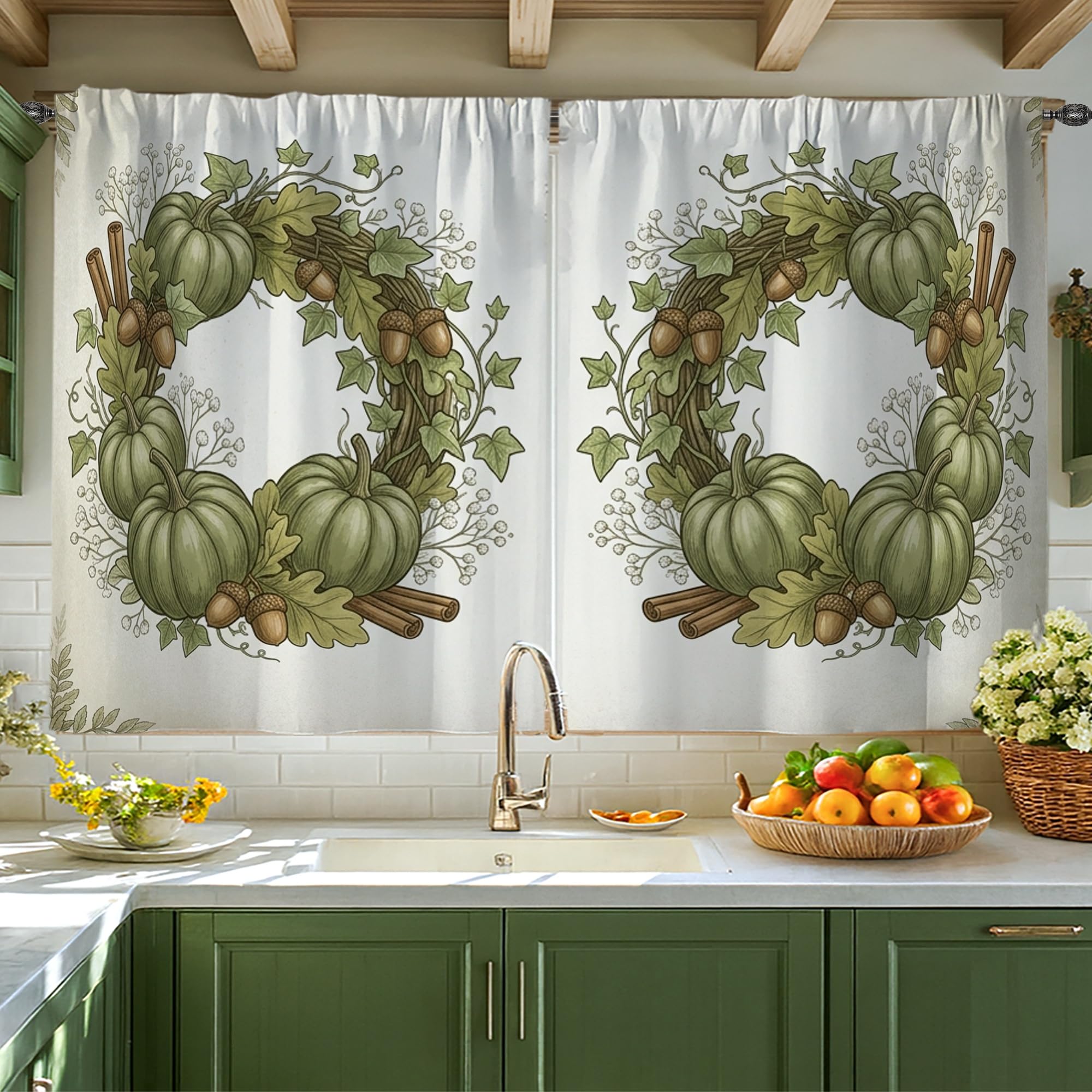 Rideaux de fenêtre feuilles d'automne et couronne pour évier de cuisine
