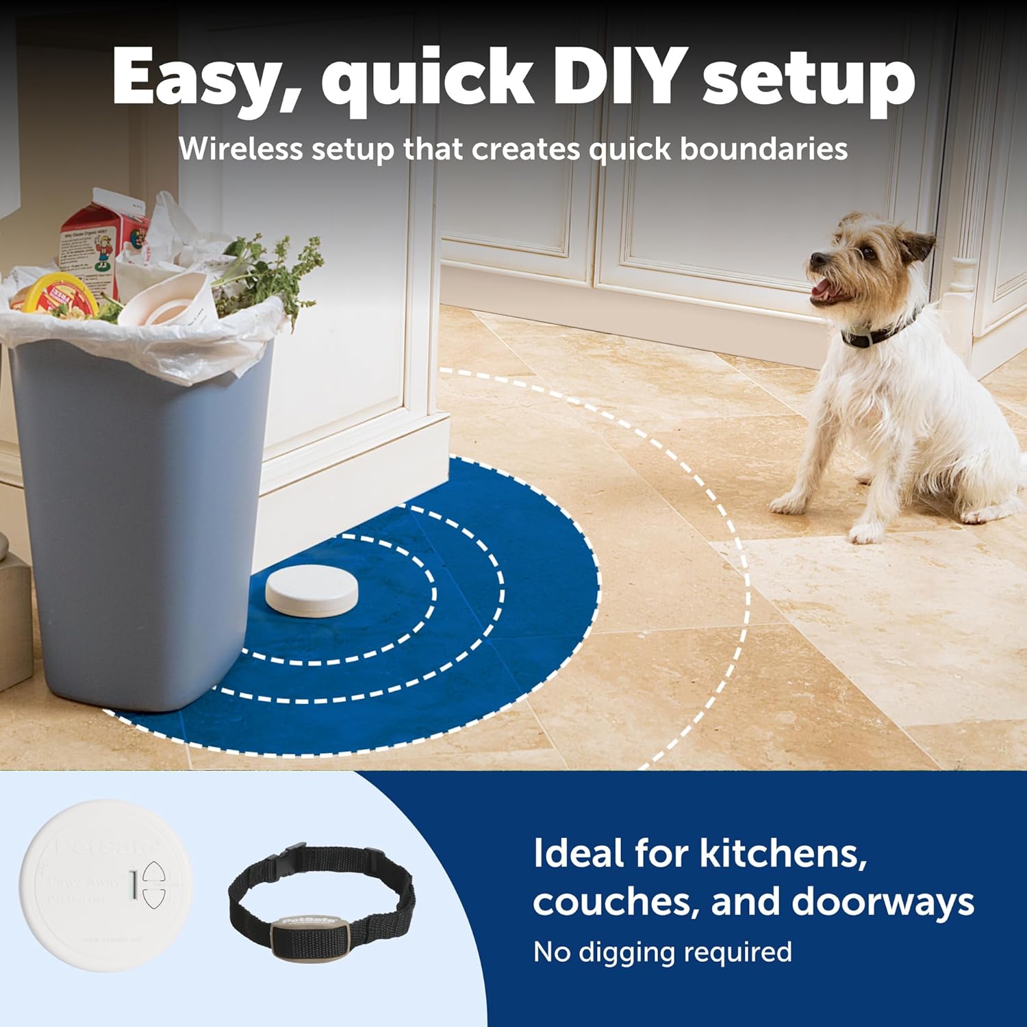 PetSafe Pawz Away Indoor Pet Barrier - Battery-Operated Indoor Invisible Containment Area with Adjustable Compatible Collar - Easy Setup for Furniture Protection