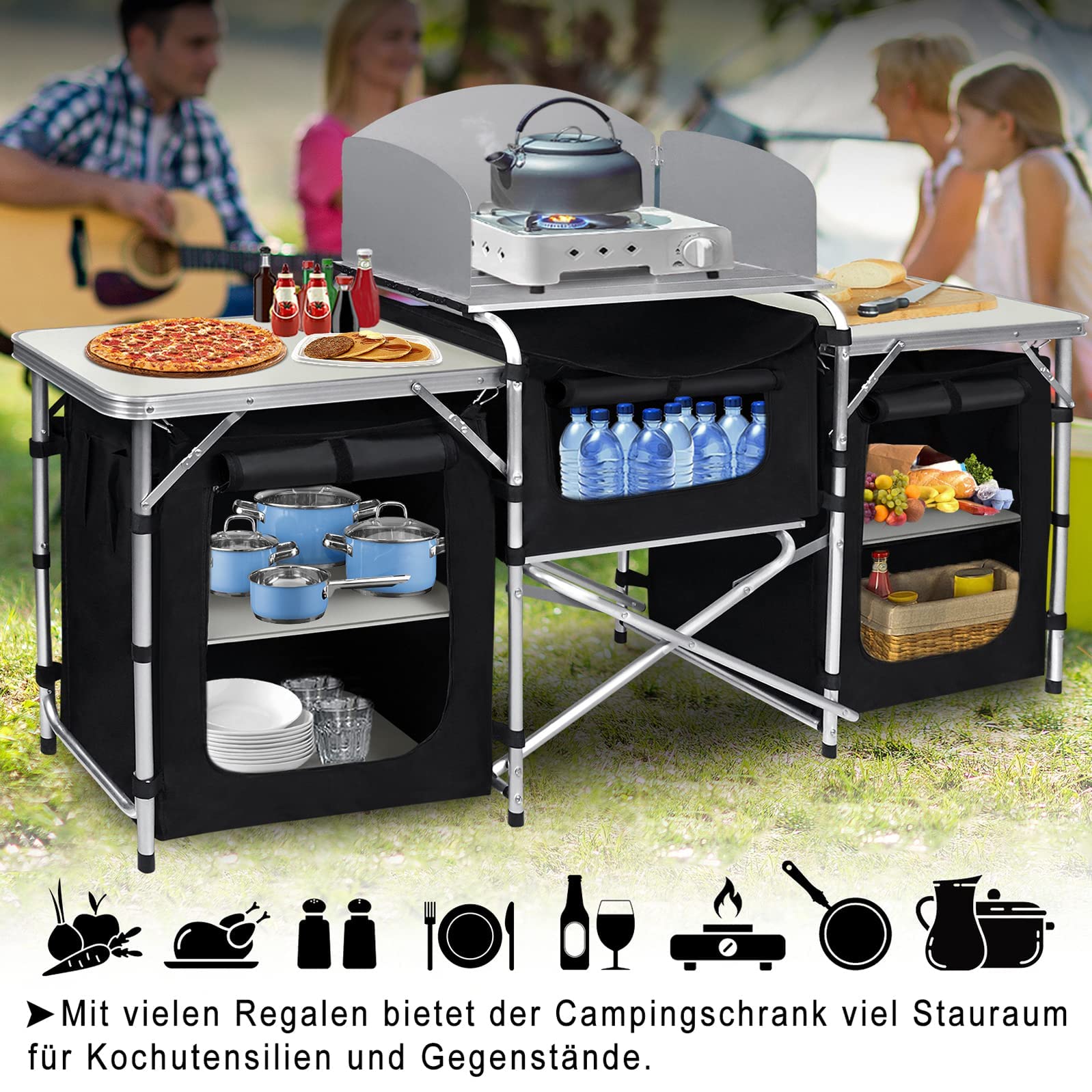 LZQ Armoire de camping pliable avec armature en aluminium, évier avec sac de transport, portable pour camping, jardin, balcon, fête, voyage (type A)