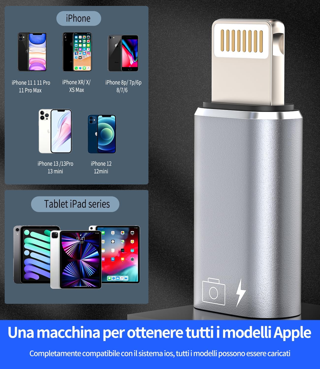 Adapter USB C Femmina a Lightning Maschio 2pack per iPhone 14 Pro Max iPad MFi Certified Carica Dati Aux Audio