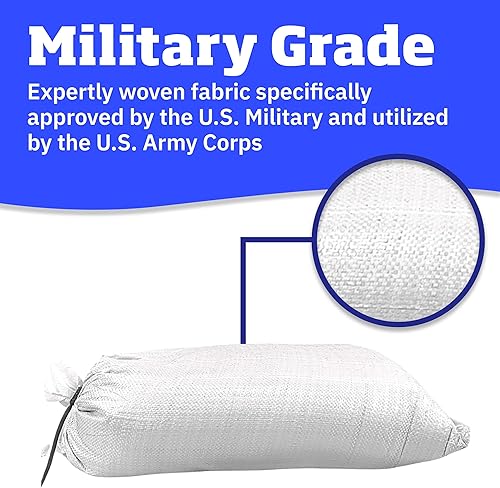 Miniatura 8 de DURASACK Bolsas de arena resistentes con cuerdas de amarre, bolsas de arena de polipropileno tejidas vacías para control de inundaciones con 1600