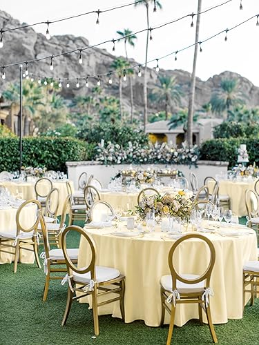 Miniatura 7 de REWOMC Paquete de 6 manteles redondos de 108 pulgadas, manteles de poliéster beige para mesa redonda, resistentes a las manchas y a las arrugas,