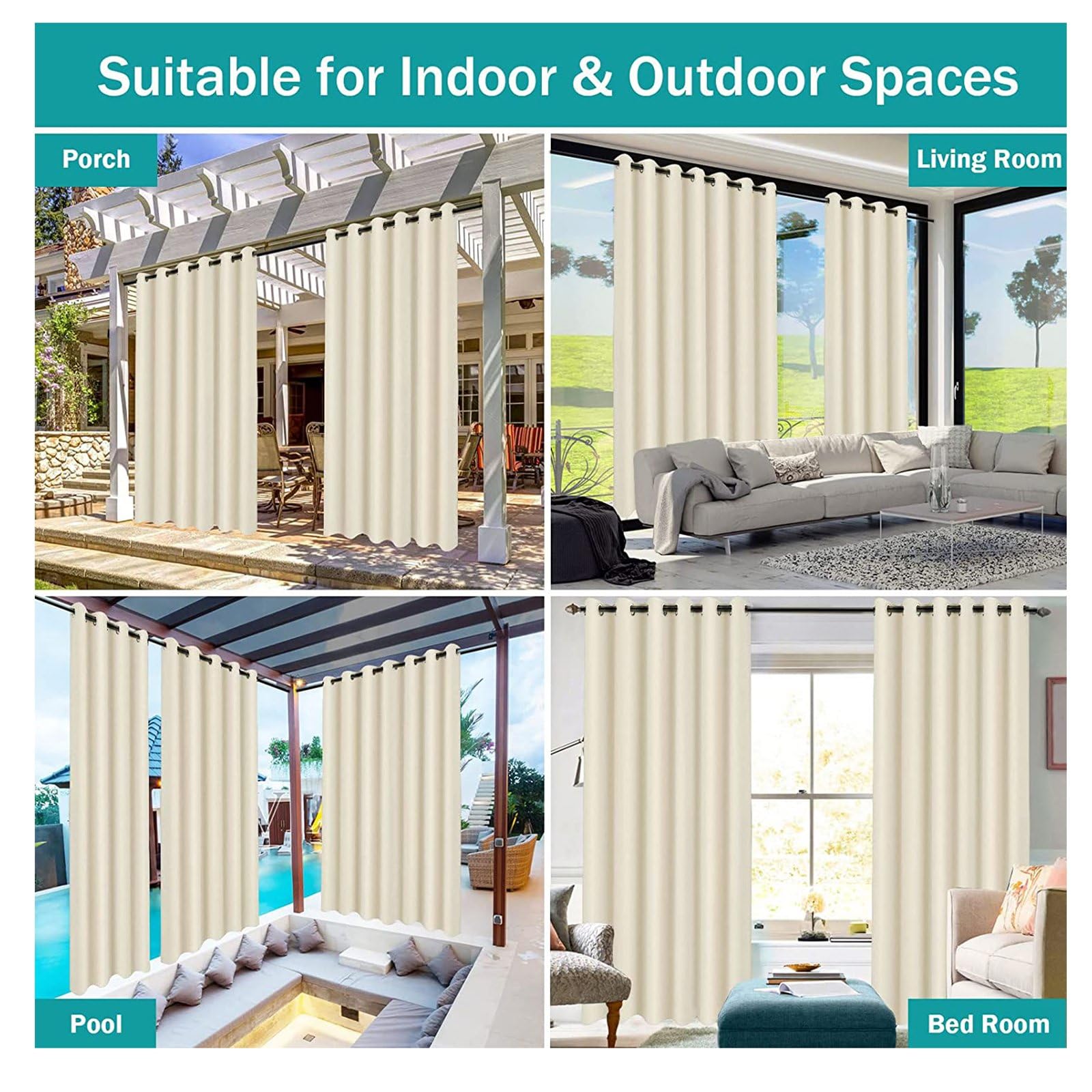 Outdoor Vorhänge Wasserdicht H350×B262cm Blickdicht Extra Breit Outdoor Vorhang Sichtschutz Schutz vorhänge für Balkon Terrasse Pergola Gartenlaube Veranda