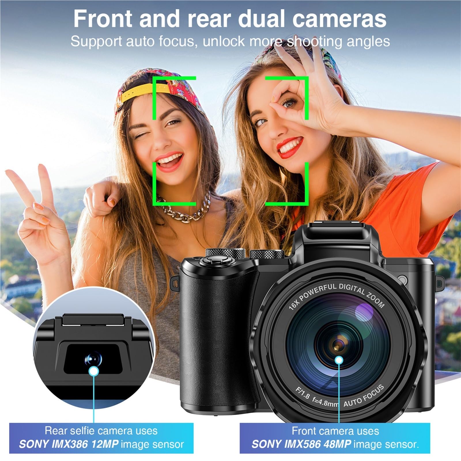 Fotocamere digitali 8K con messa a fuoco automatica, fotocamera professionale WiFi da 88 MP fotografica zoom digitale 16X a doppio obiettivo touch screen Leggero