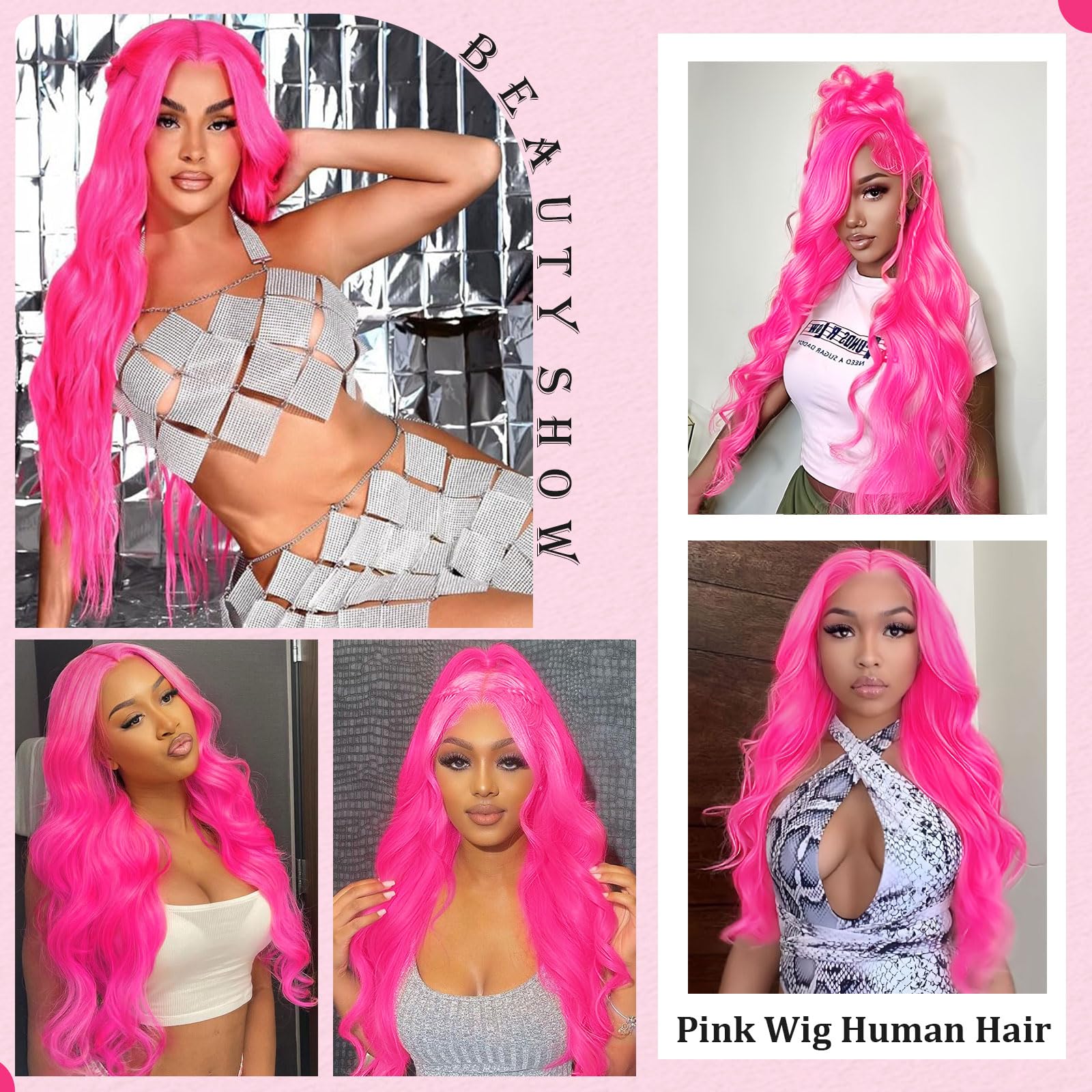 Amazon.com : Ruaswey Pink Lace Front Wig Human Hair 13x4 
