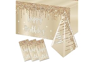 3 Packs White and Gold Happy Birthday Party Tablecloths