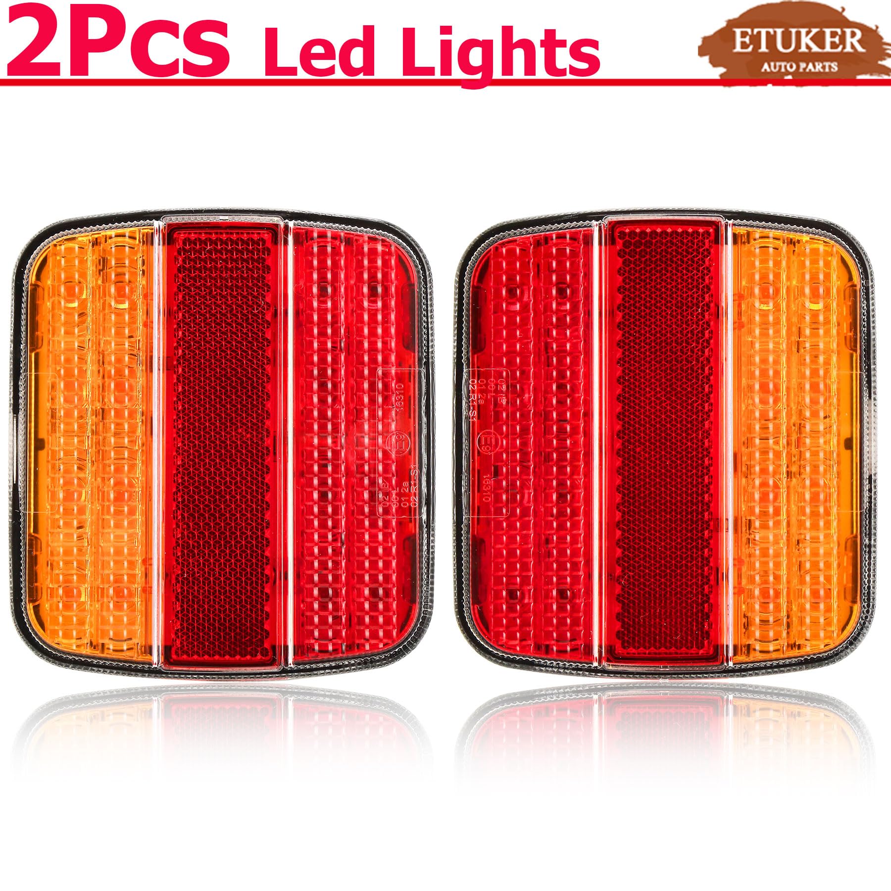 2x Fanali Posteriori a Led er Rimorchio 12/24v 5 Funzioni Impermeabile CE R10 Fari Posteriori per Trattore Agricolo Camion Luci Posteriori