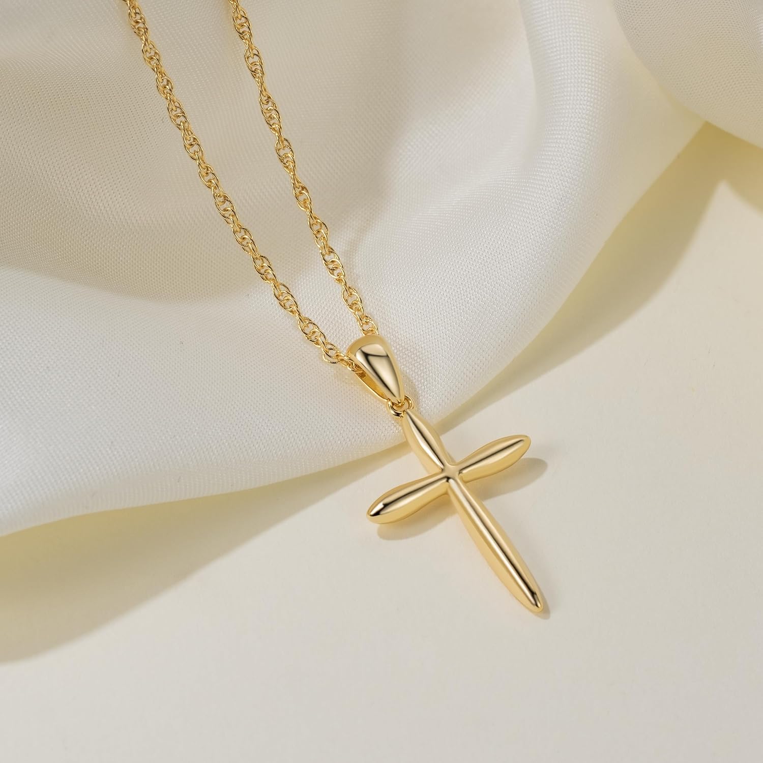 Eloqueen Gold Cross Necklace 14K Gold Cross Necklaces for Women Minimalist Design with Rounded Edges Crosses Pendants for Women Chain Crosses - Image 6